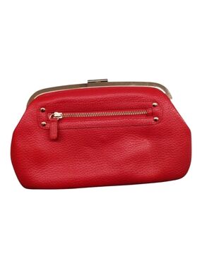 LOFT Leather Clutch Wallet Ann Taylor Red  Gold Tone Hardware